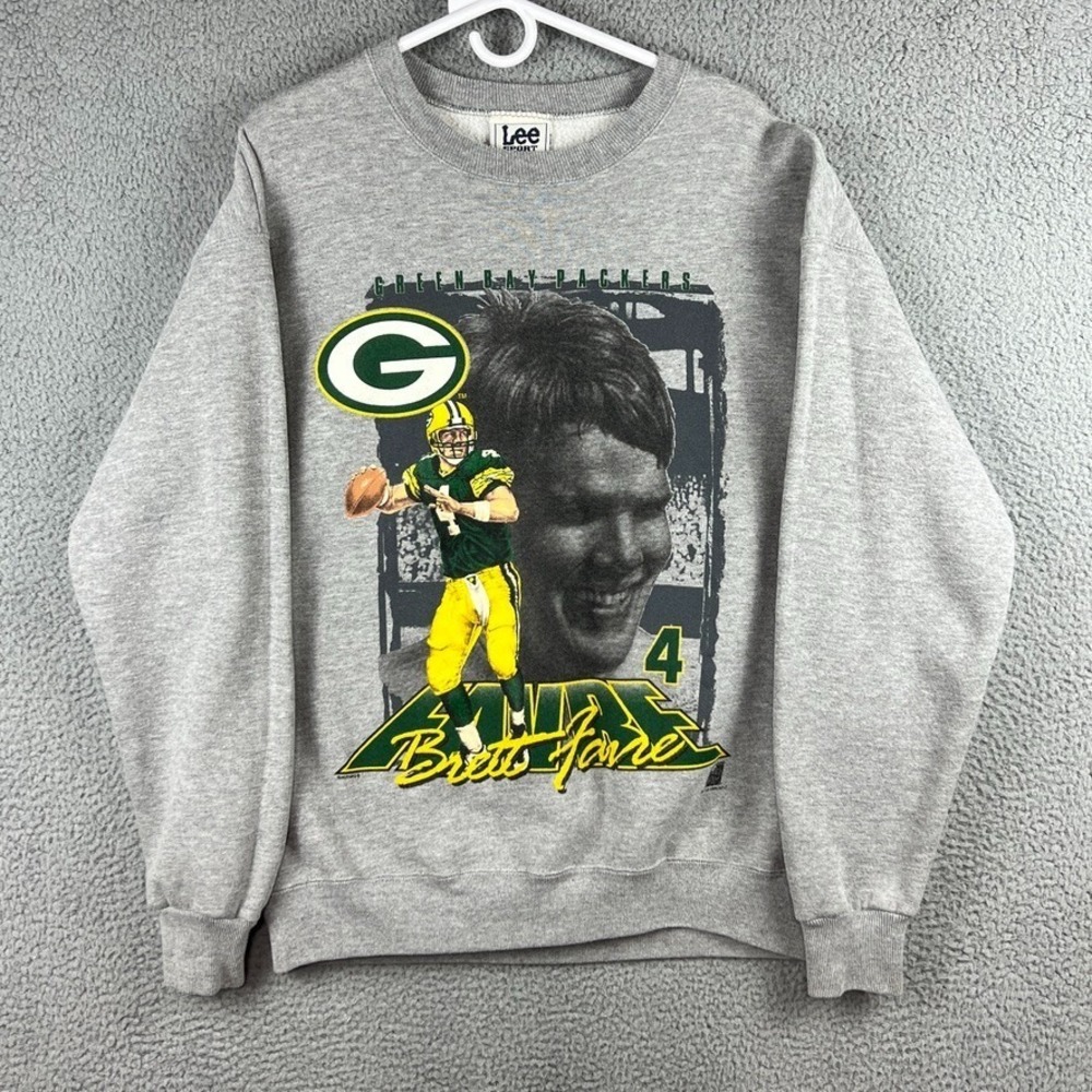 Vintage Green Bay Packers Crew Neck Sweatshirt Mens L Grey Lee Sport Brett Favre